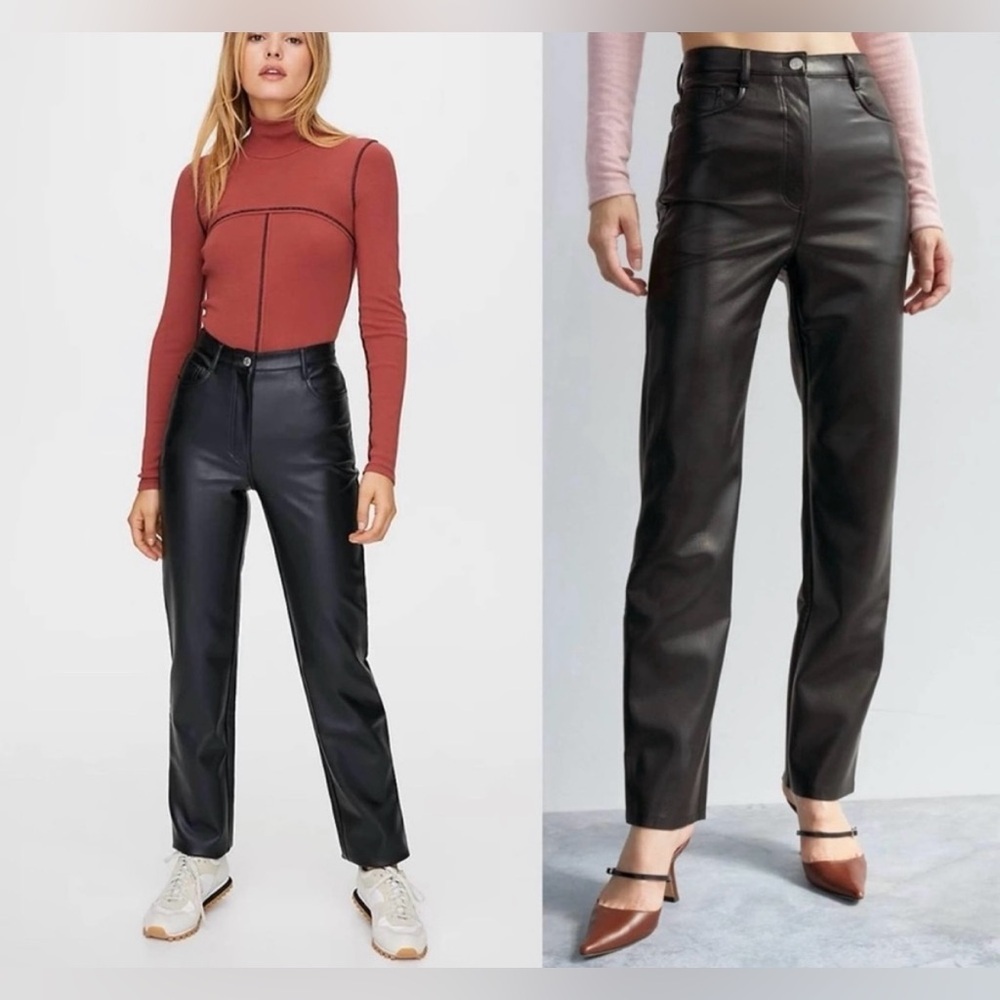 Wilfred Aritzia The Melina Black Vegan Leather Straight Leg Pants - Size 10